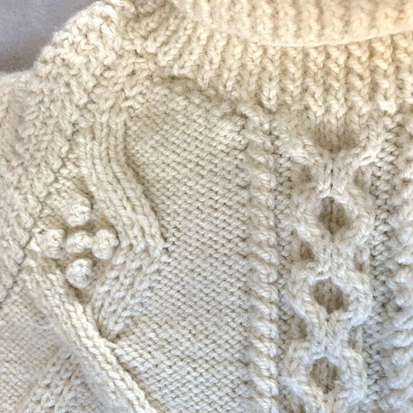 Vintage Handmade Aran Wool Sweater Women’s L Cable Knit Bobble Stitch Fisherman - Picture 3 of 8